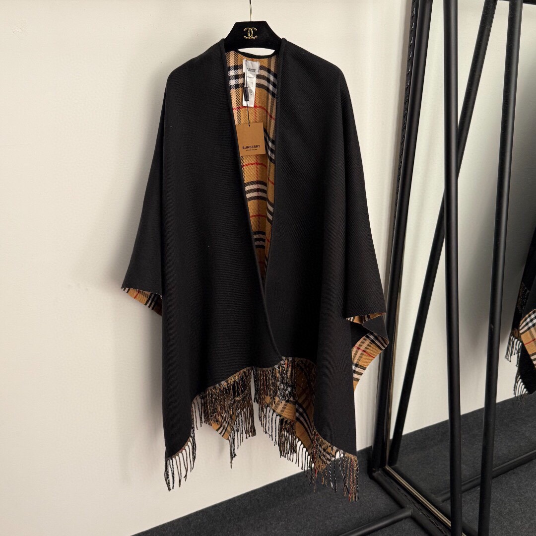 B Classic plaid double-sided tassel woven wool knitted cardigan shawl