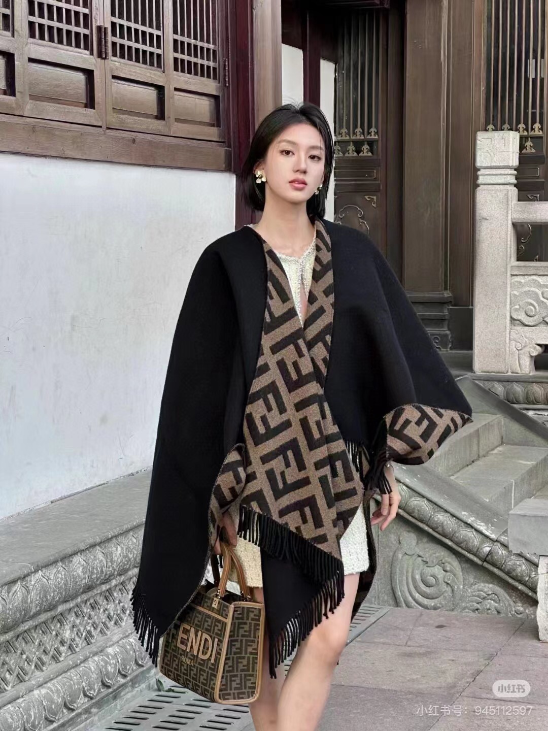 F Cashmere Knit Sweater Shrug Cape