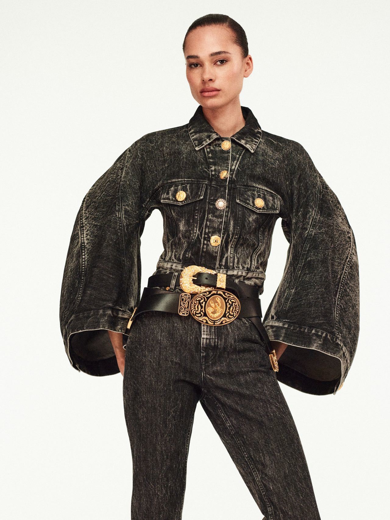 S Fashion High end Women's Long sleeved Collar Cowboy Cardigan