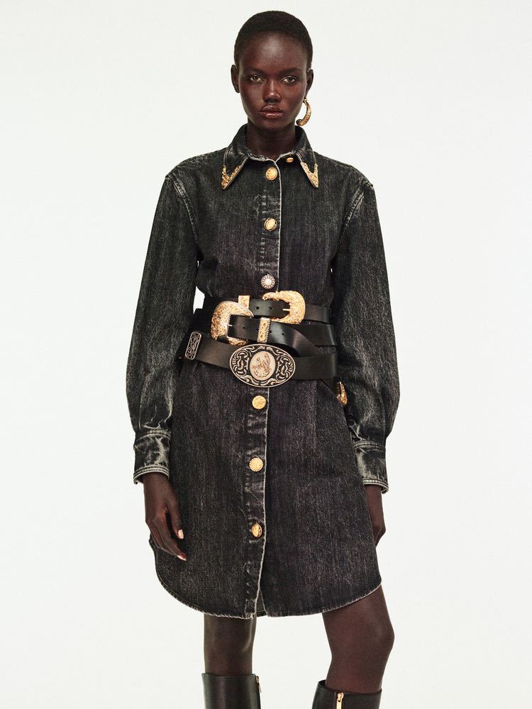 S fashion high-end women's collar long sleeved denim cardigan dress