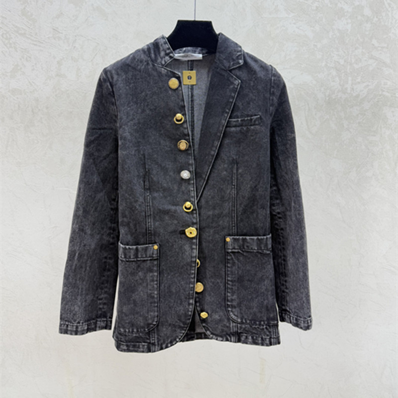 S fashion high-end women's long sleeved V-neck denim cardigan