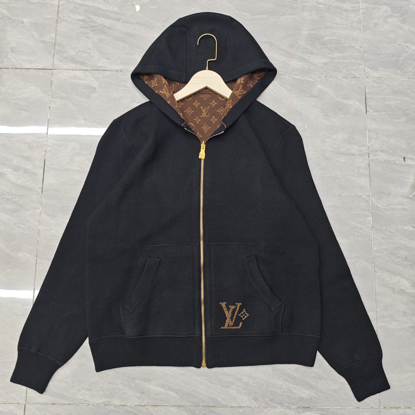 L fashion high-end women's double-sided hooded zipper cardigan jacket