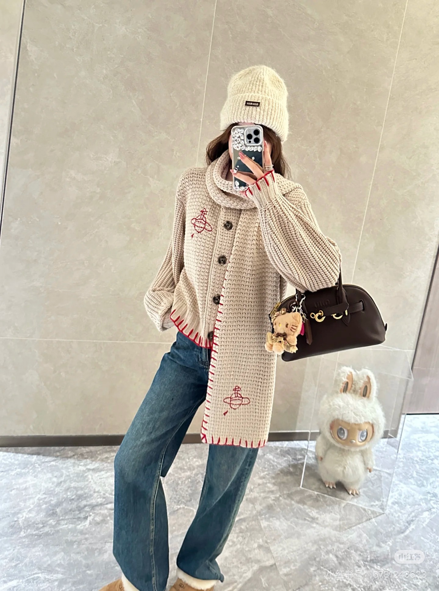 VI fashion high-end scarf round neck long sleeved wool cardigan