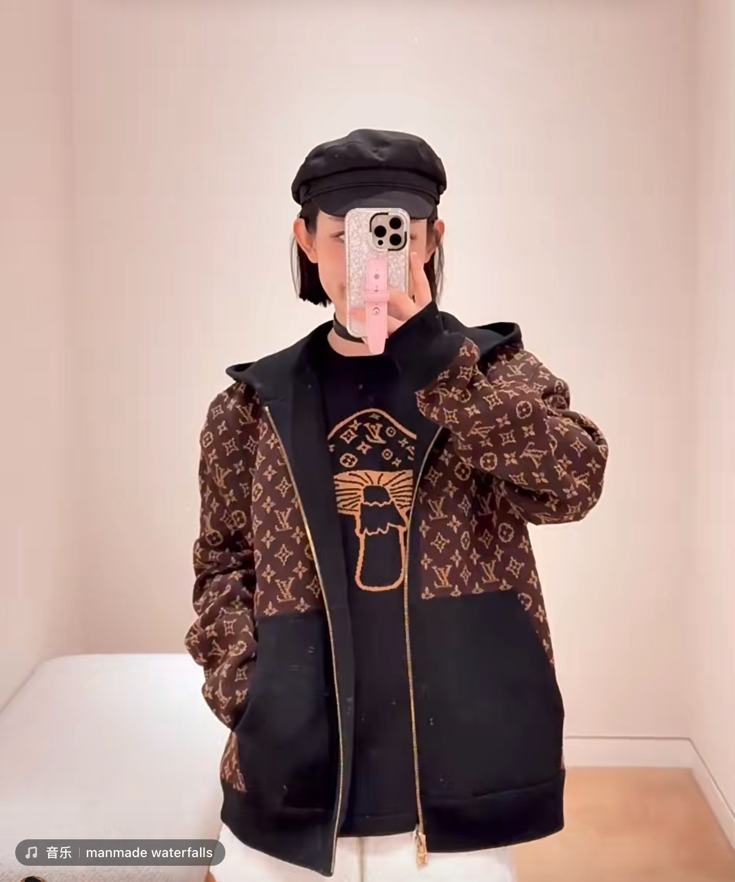 L fashion high-end women's double-sided hooded zipper cardigan jacket