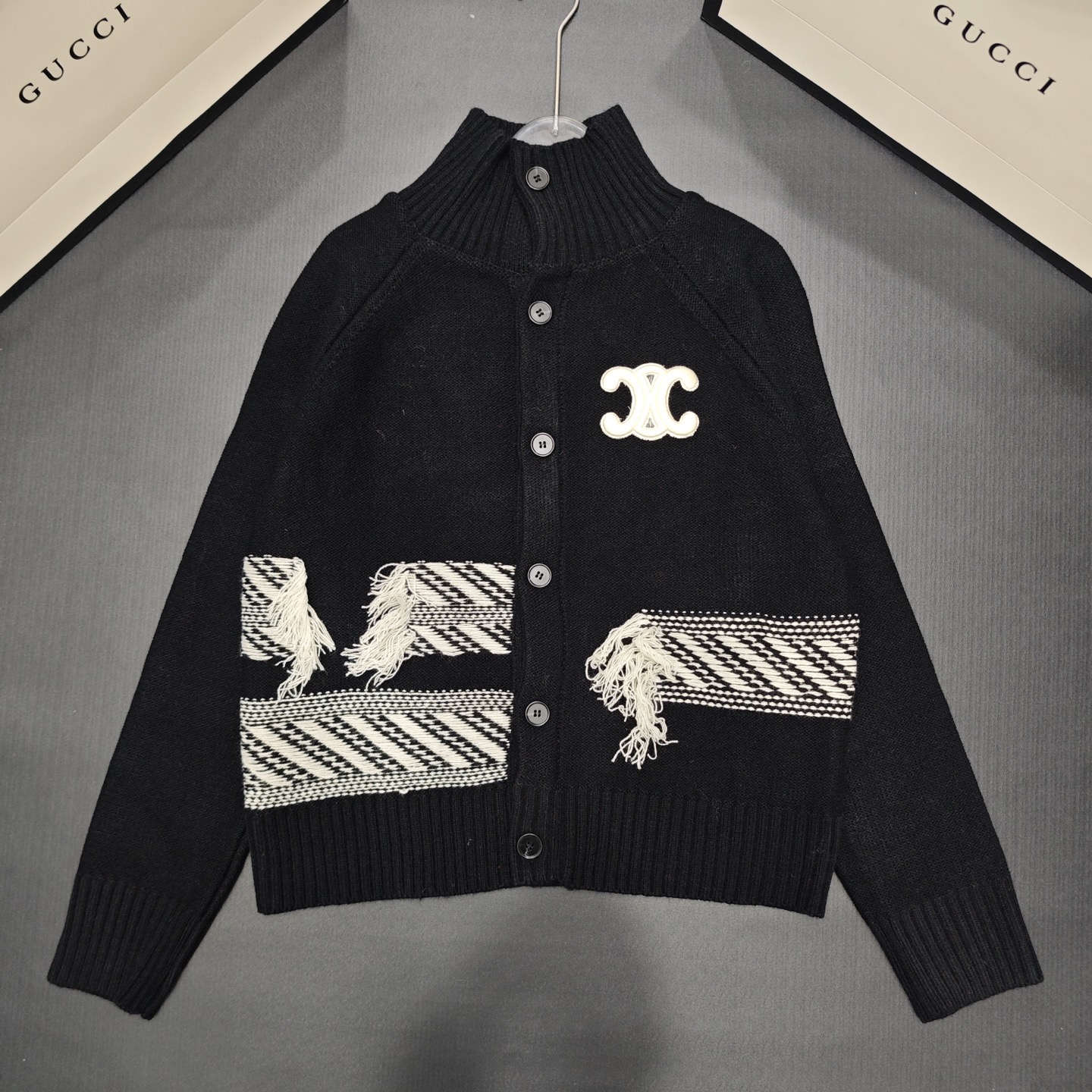 CE fashion high-end women's high neck long sleeved wool cardigan