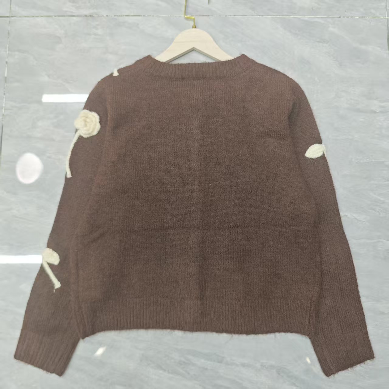 C fashion high-end women's printed round neck long sleeved wool cardigan