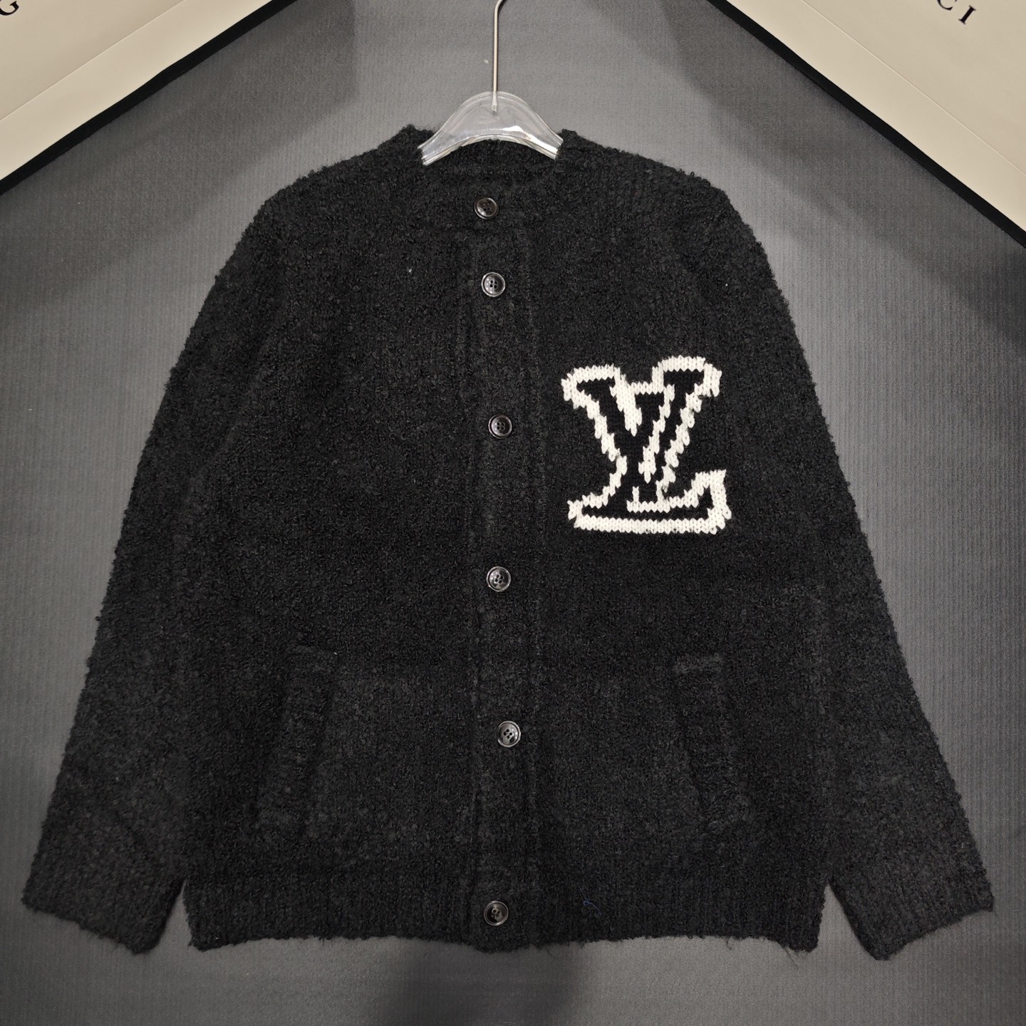 L Fashion casual high-end women's round neck long sleeved wool cardigan