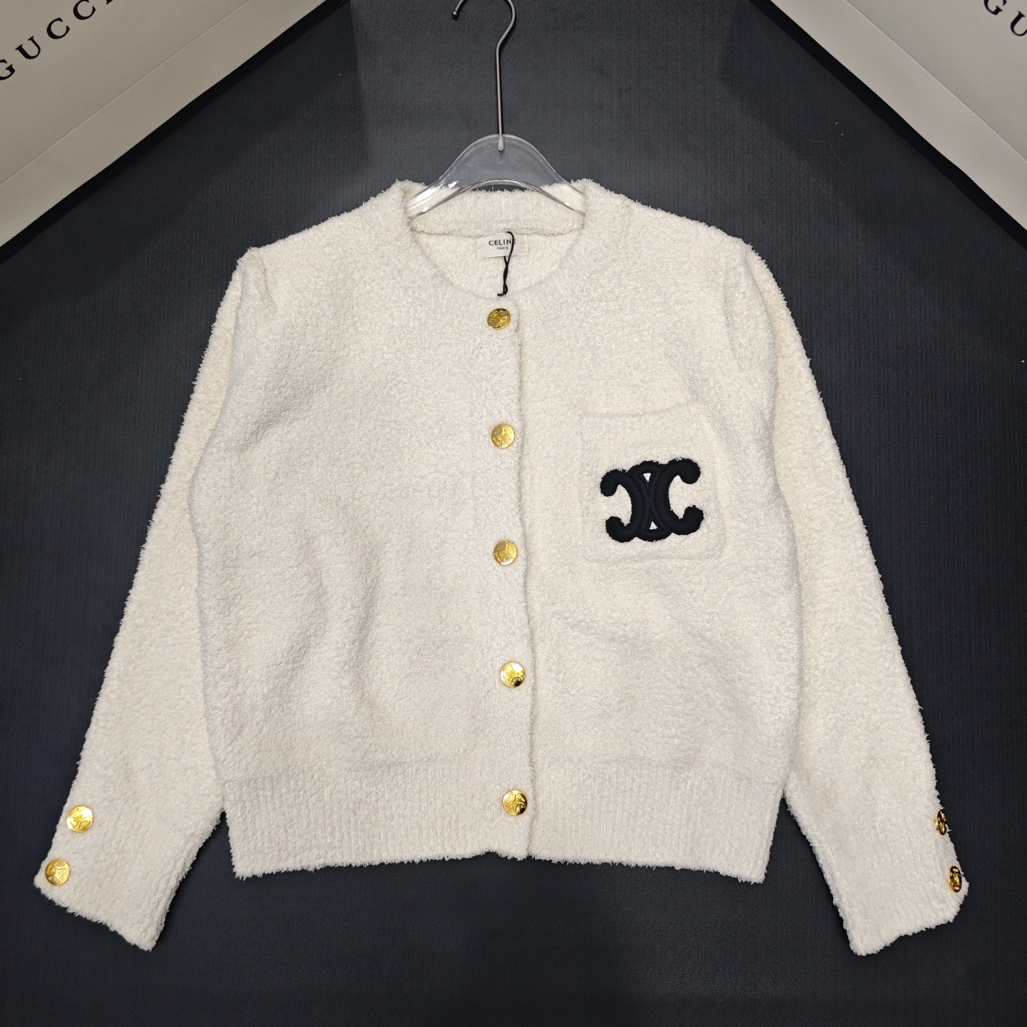 CE fashion high-end women's round neck long sleeved wool cardigan