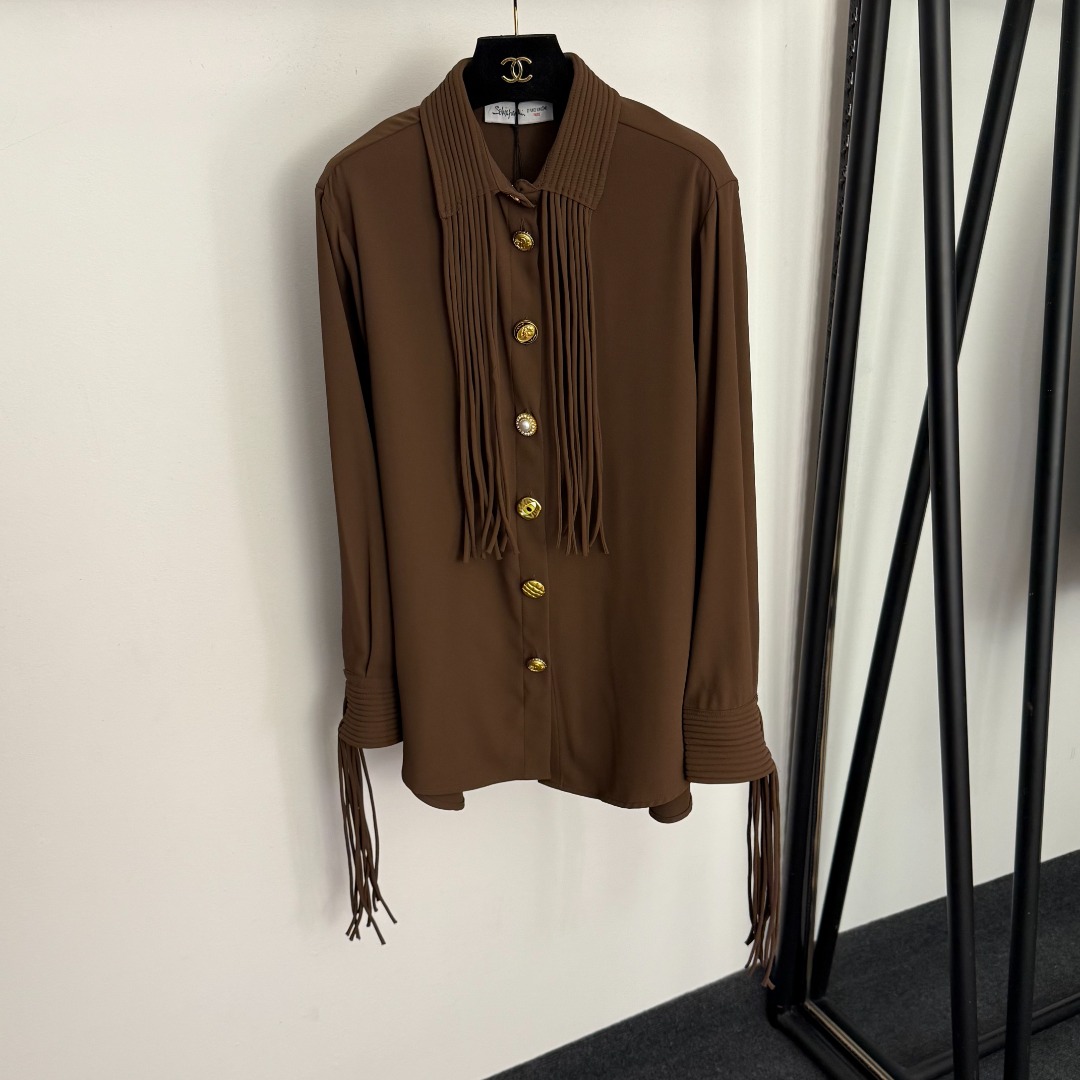 S Tassel lapel long-sleeved shirt