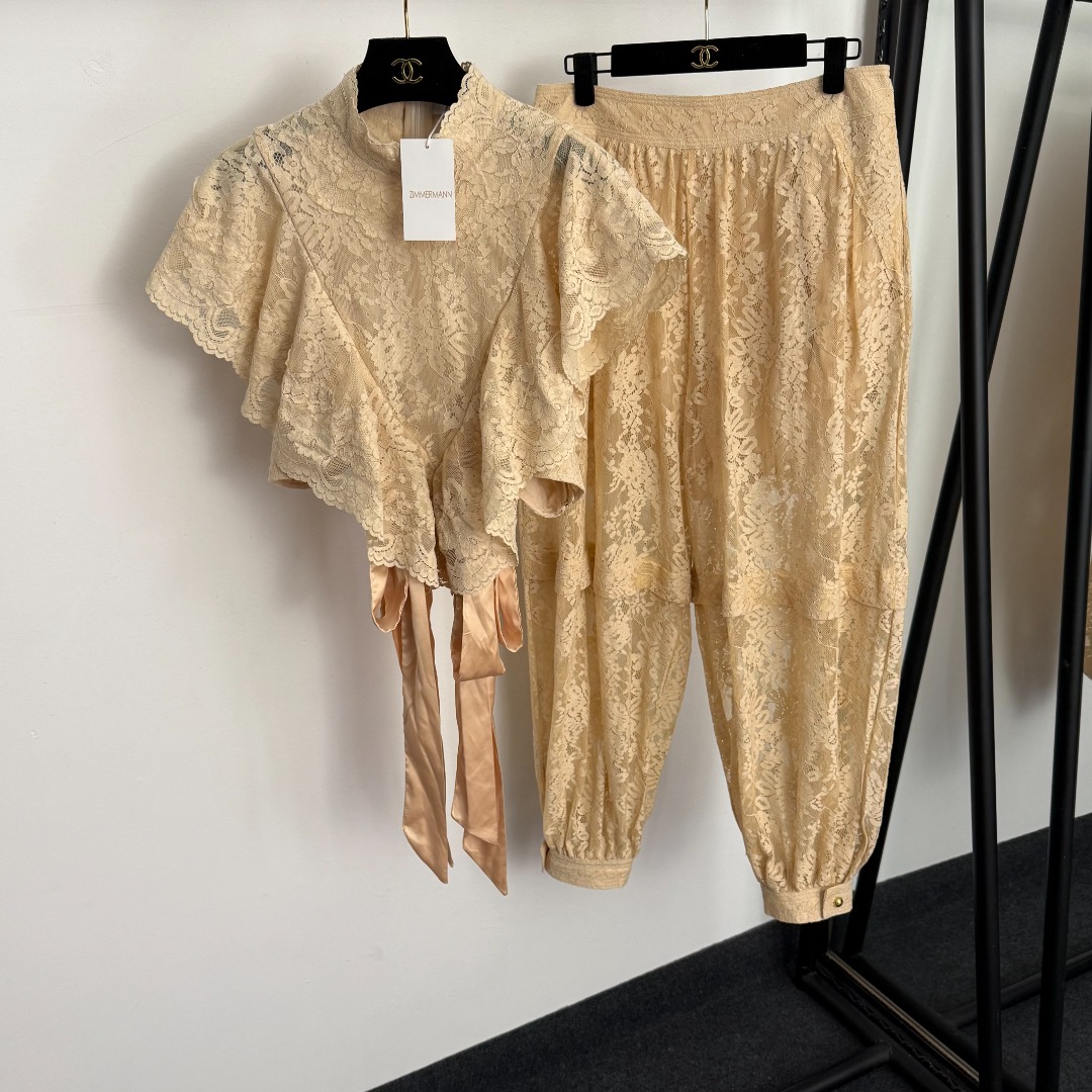 Z lace 2 set Stand up collar vest top+leg binding pants carrot pants