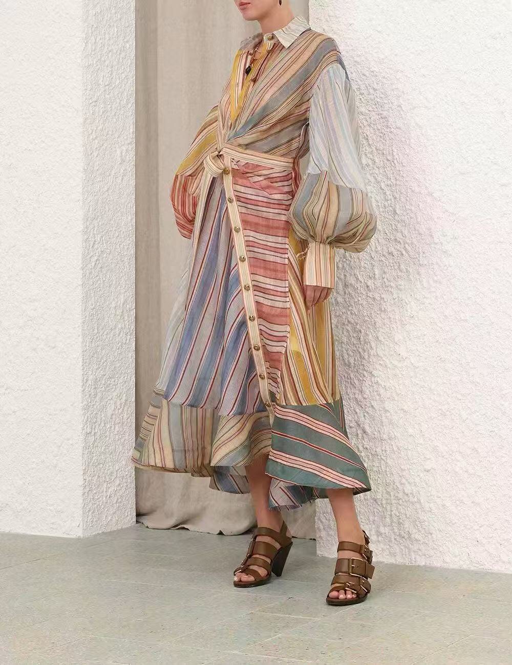 Z Waist up lantern long sleeved shirt dress