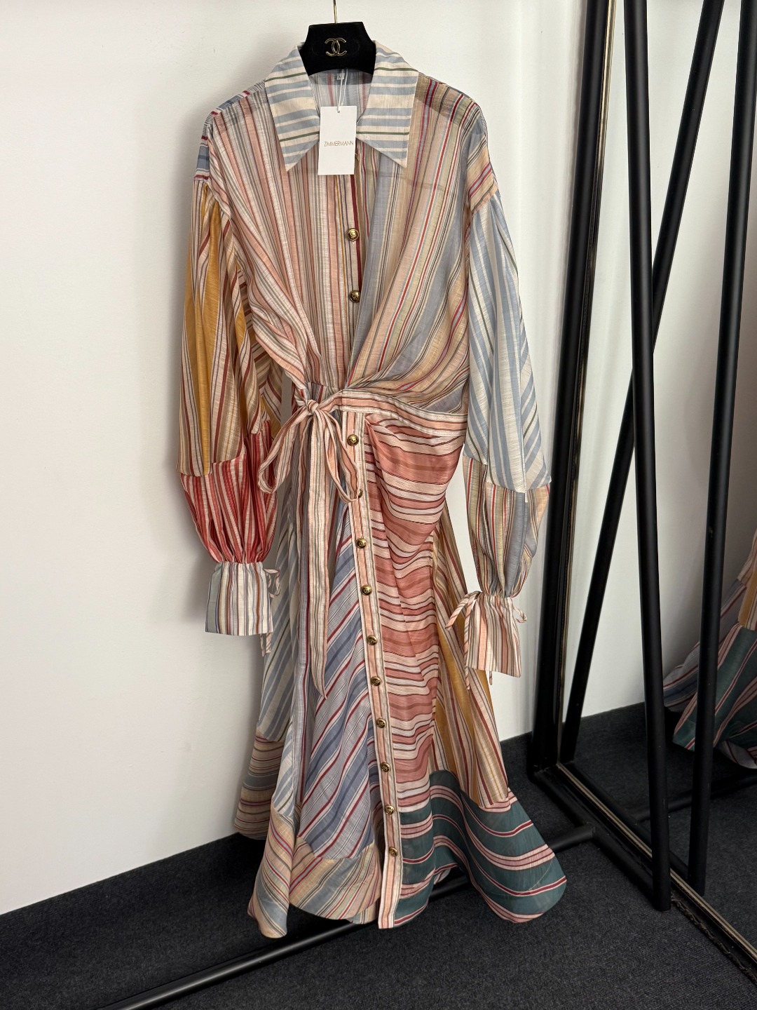 Z Waist up lantern long sleeved shirt dress