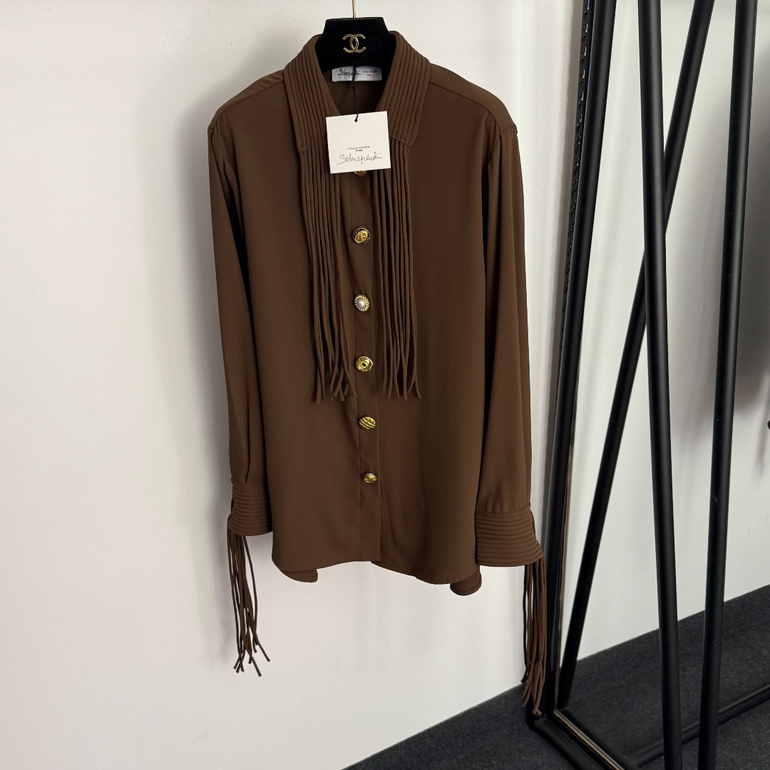S Tassel lapel long-sleeved shirt