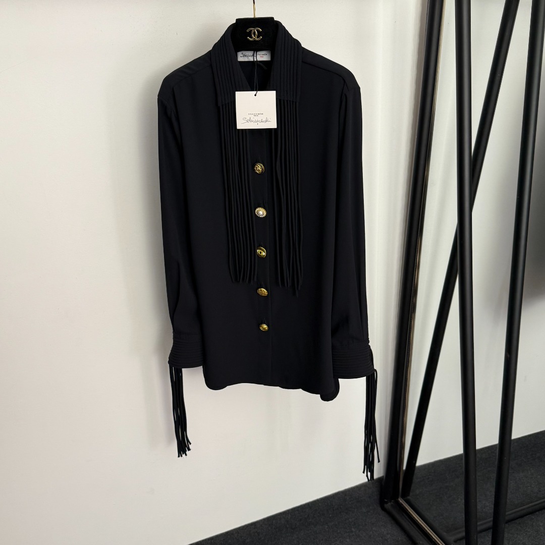 S Tassel lapel long-sleeved shirt