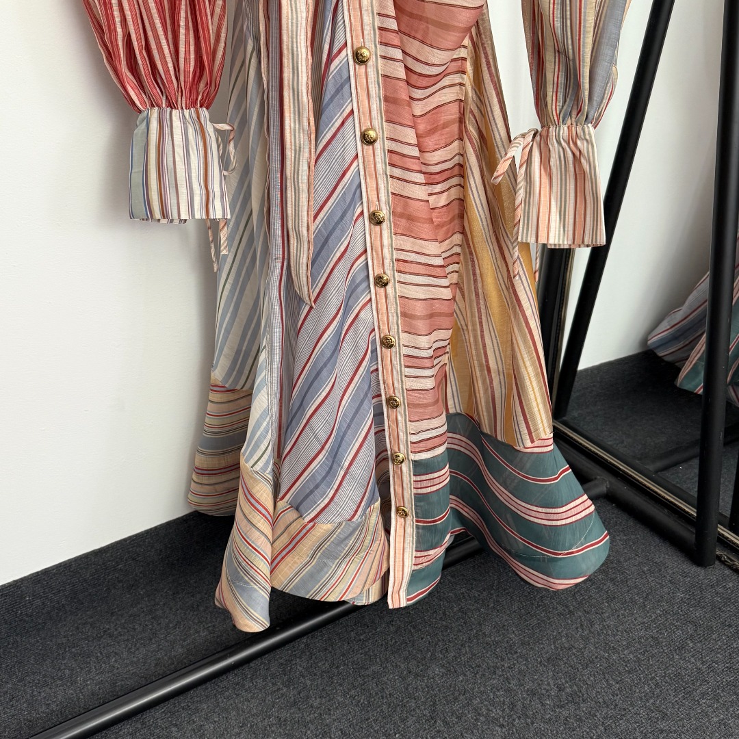 Z Waist up lantern long sleeved shirt dress