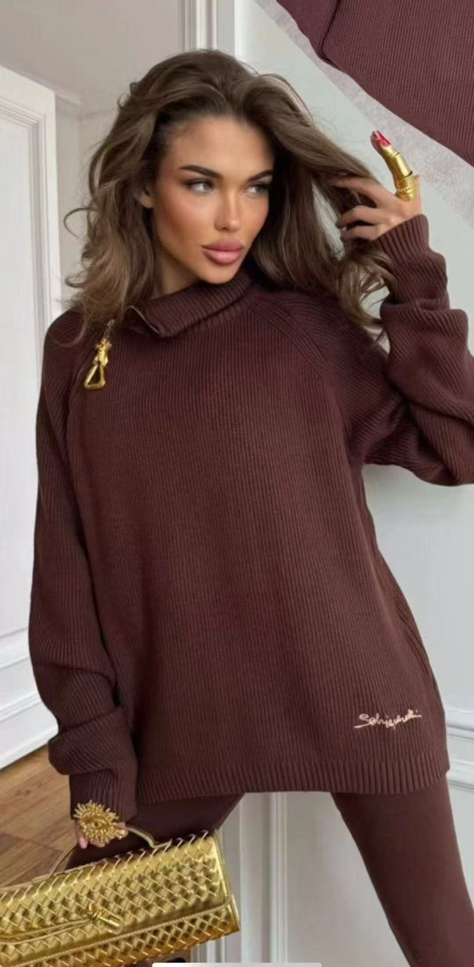 S knitted 2 set Knitted cardigan sweater knit pants