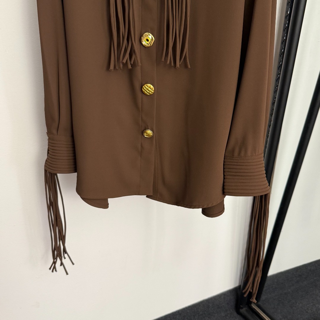 S Tassel lapel long-sleeved shirt