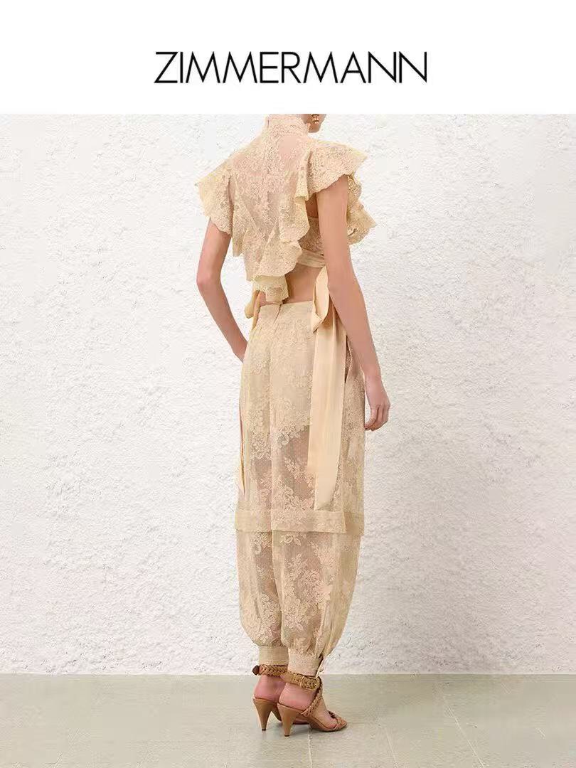 Z lace 2 set Stand up collar vest top+leg binding pants carrot pants