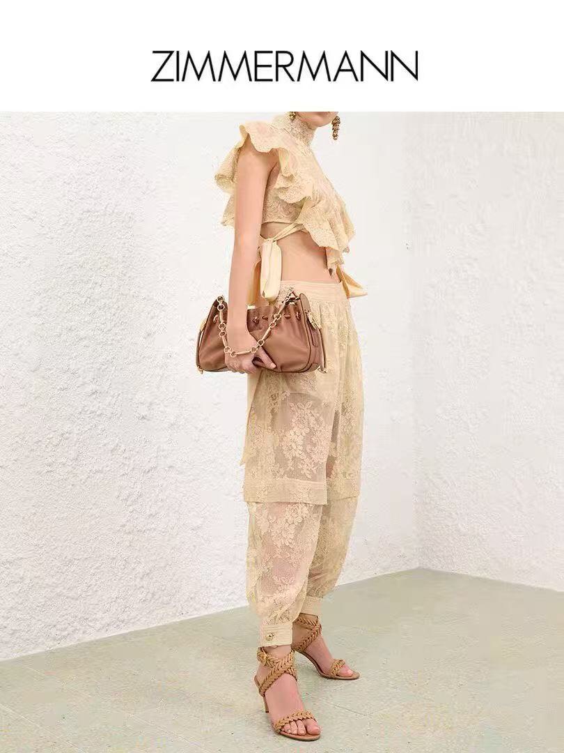 Z lace 2 set Stand up collar vest top+leg binding pants carrot pants