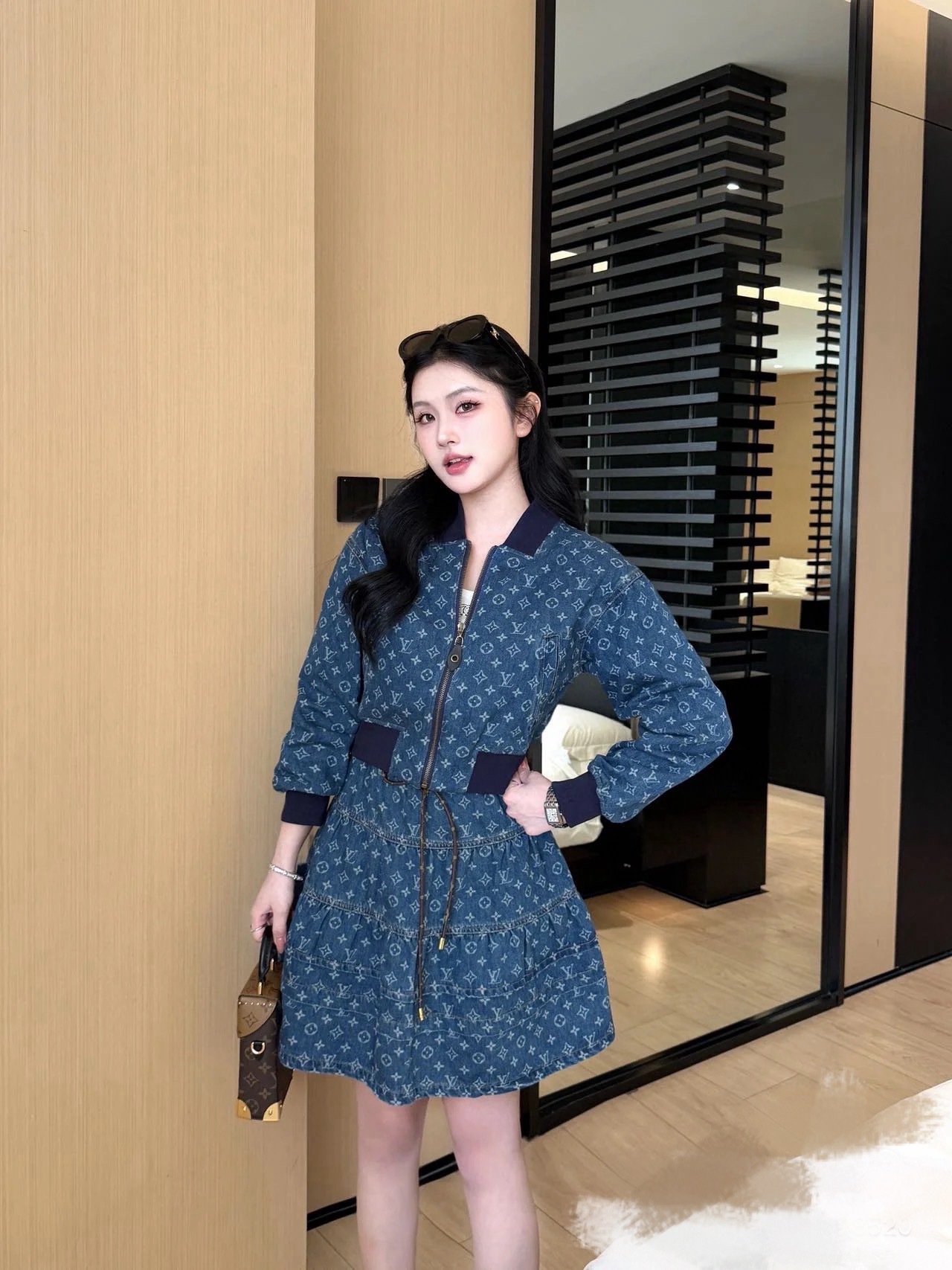 L design Classic Zipper denim jacket + skirt