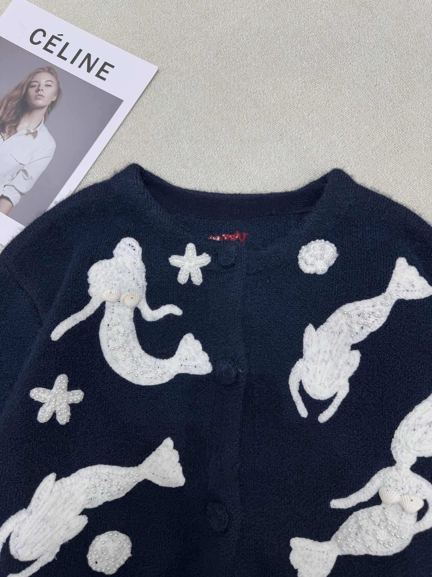 U Fashion Casual Mermaid Shell Embroidered Sweater Cardigan