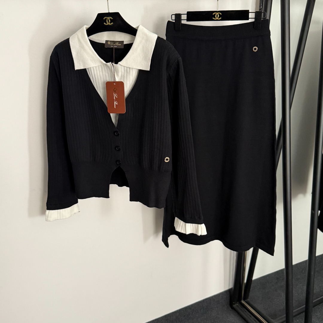 L 2 set Knitted cardigan+high waisted knitted skirt