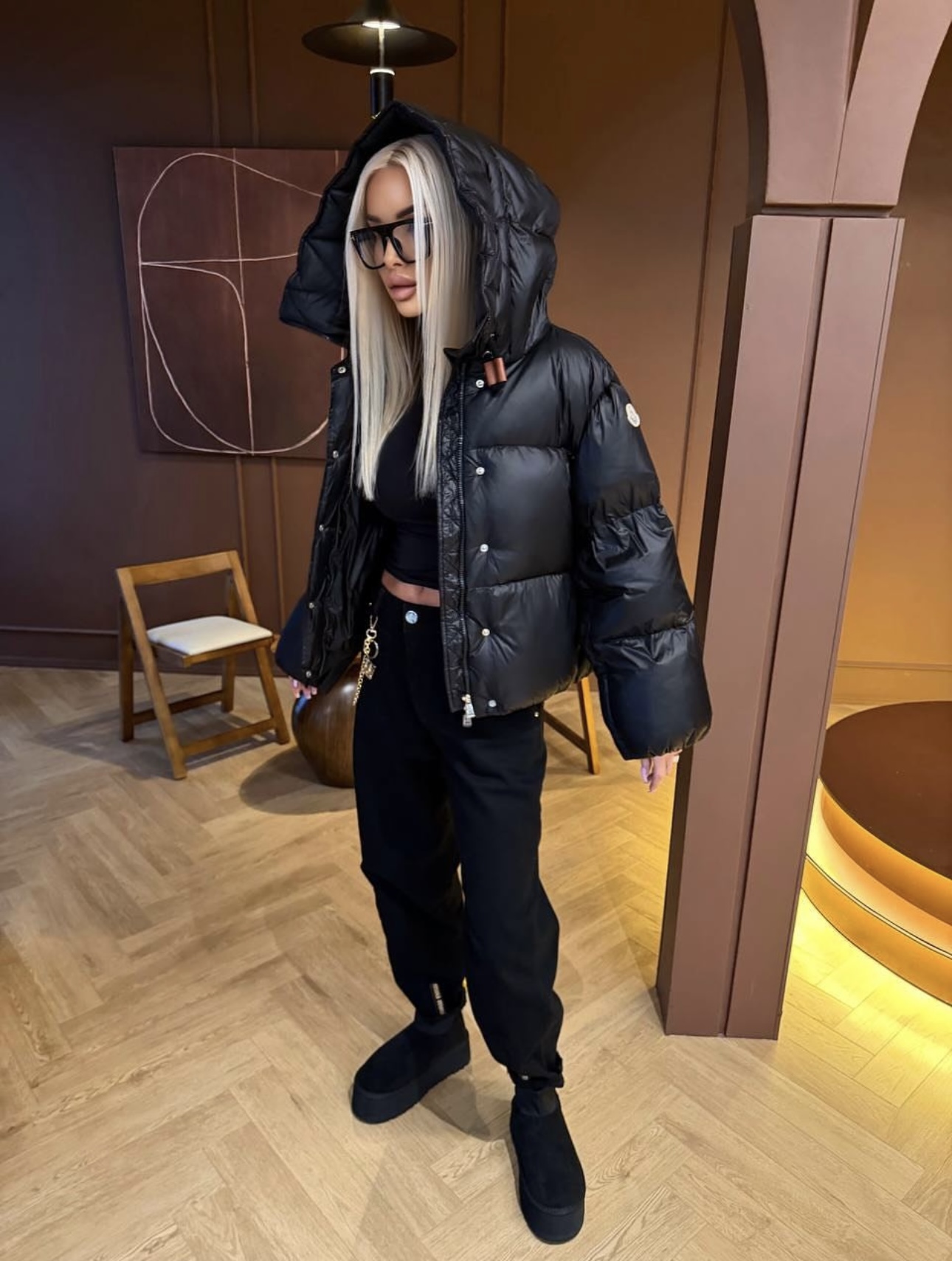 M Long-sleeved hooded down jacket