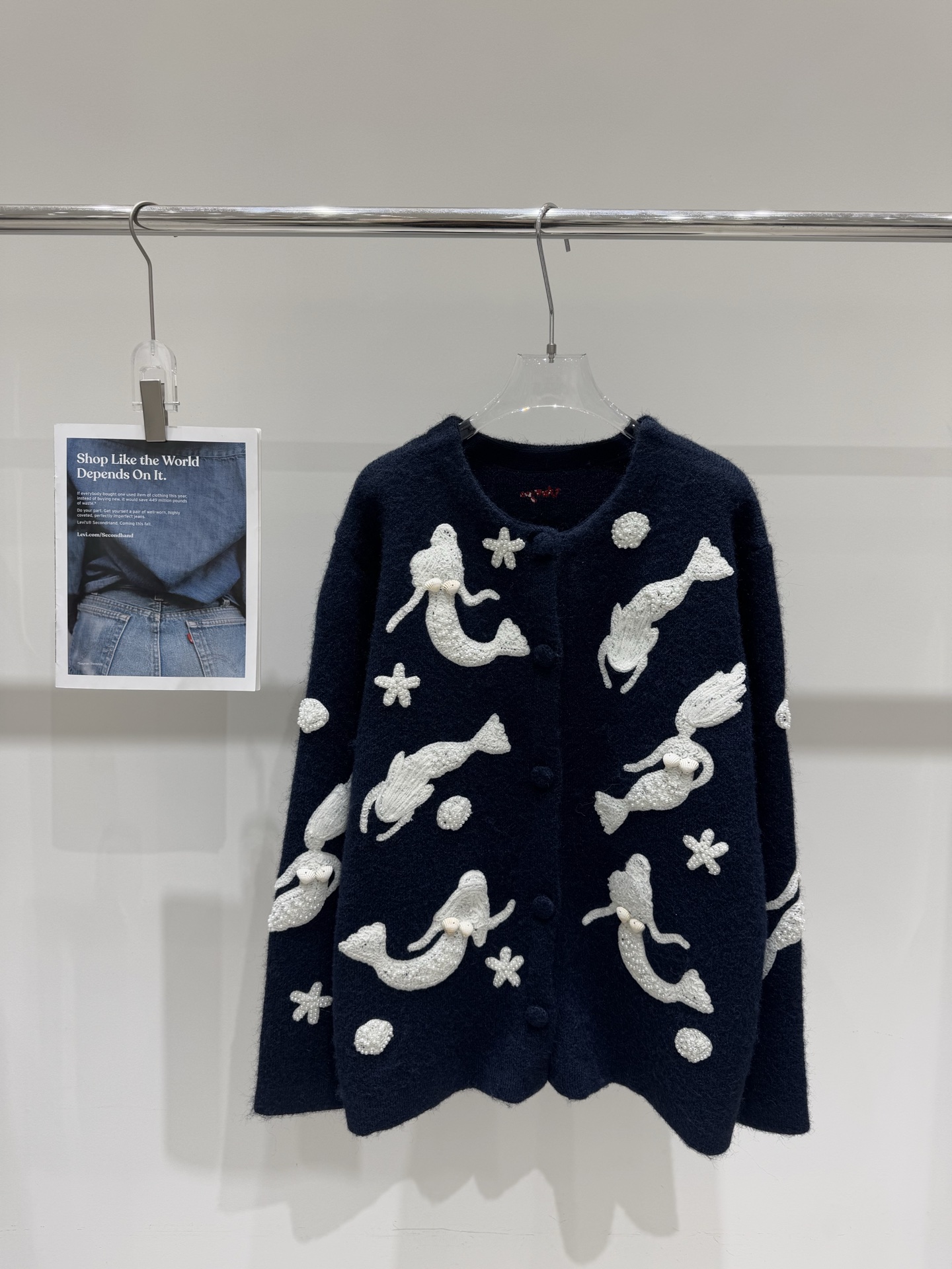 U Fashion Casual Mermaid Shell Embroidered Sweater Cardigan