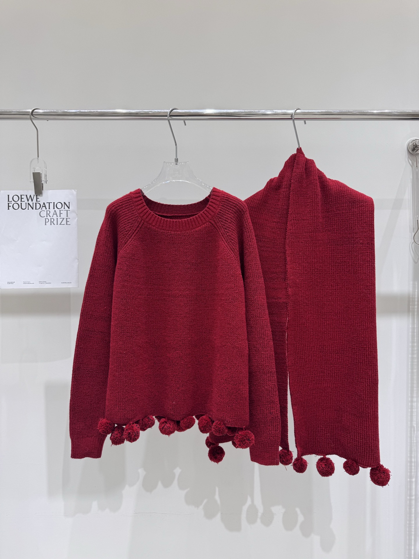 F Fashionable casual hem wool ball Christmas red sweater+scarf