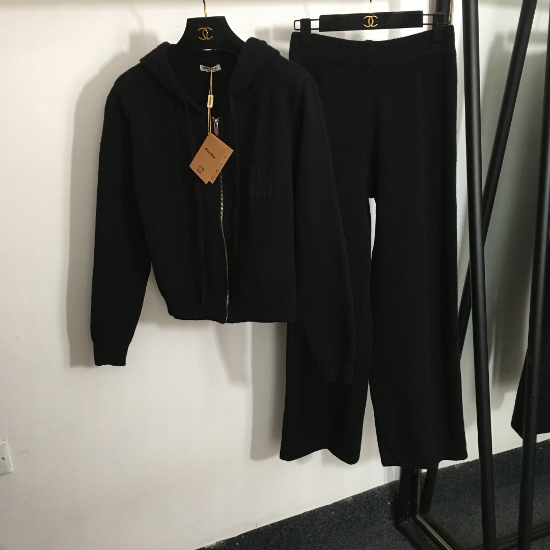 M 2set Zipper jacket+casual wide leg pants