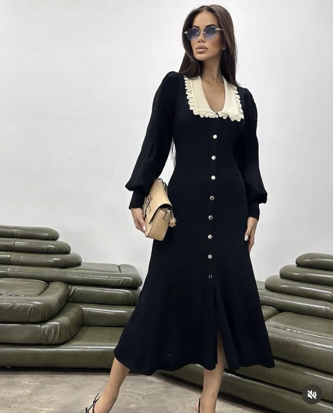 S Lantern long sleeved knitted dress