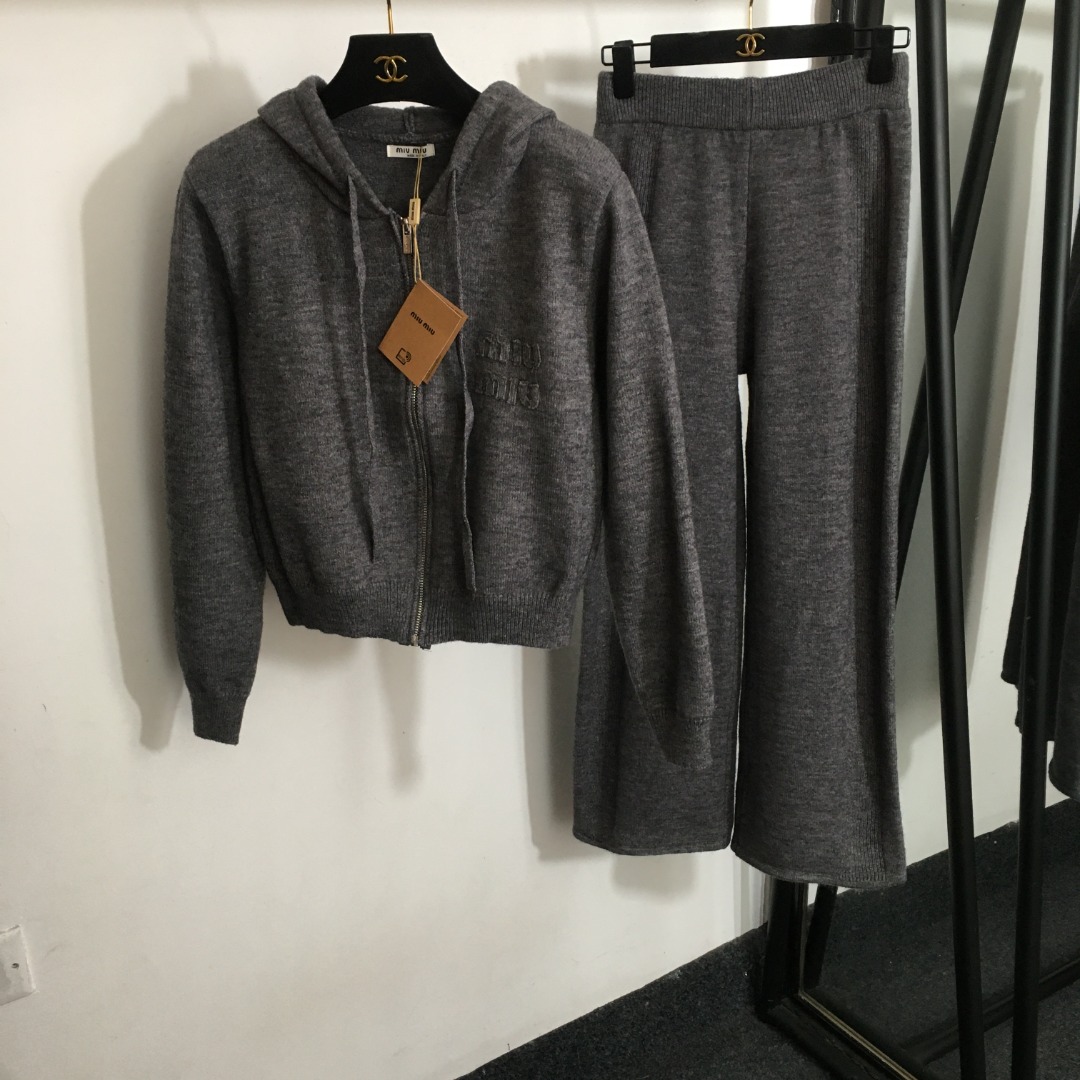 M 2set Zipper jacket+casual wide leg pants