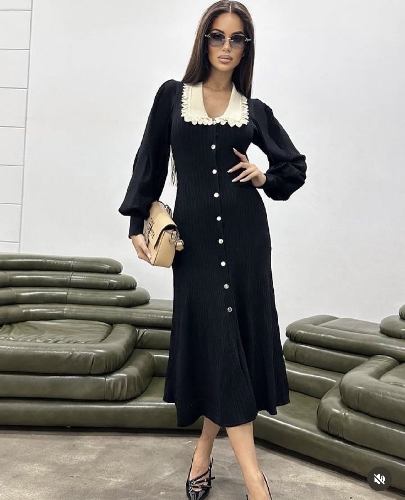 S Lantern long sleeved knitted dress