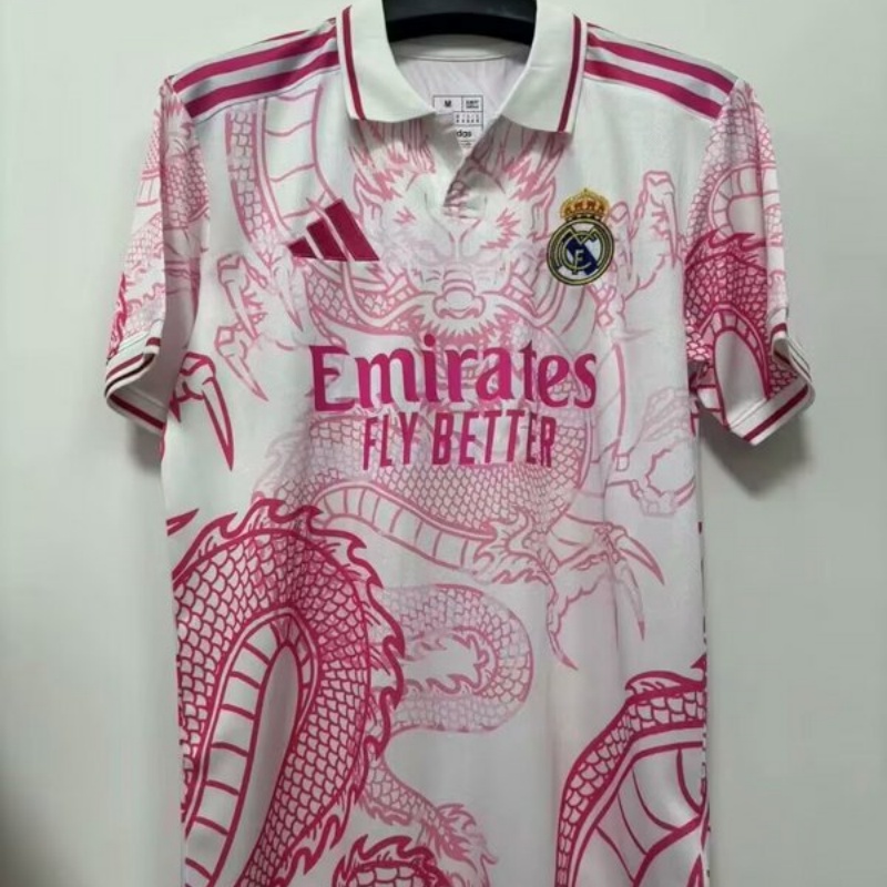 25-26 Real Madrid pink and white dragon jersey