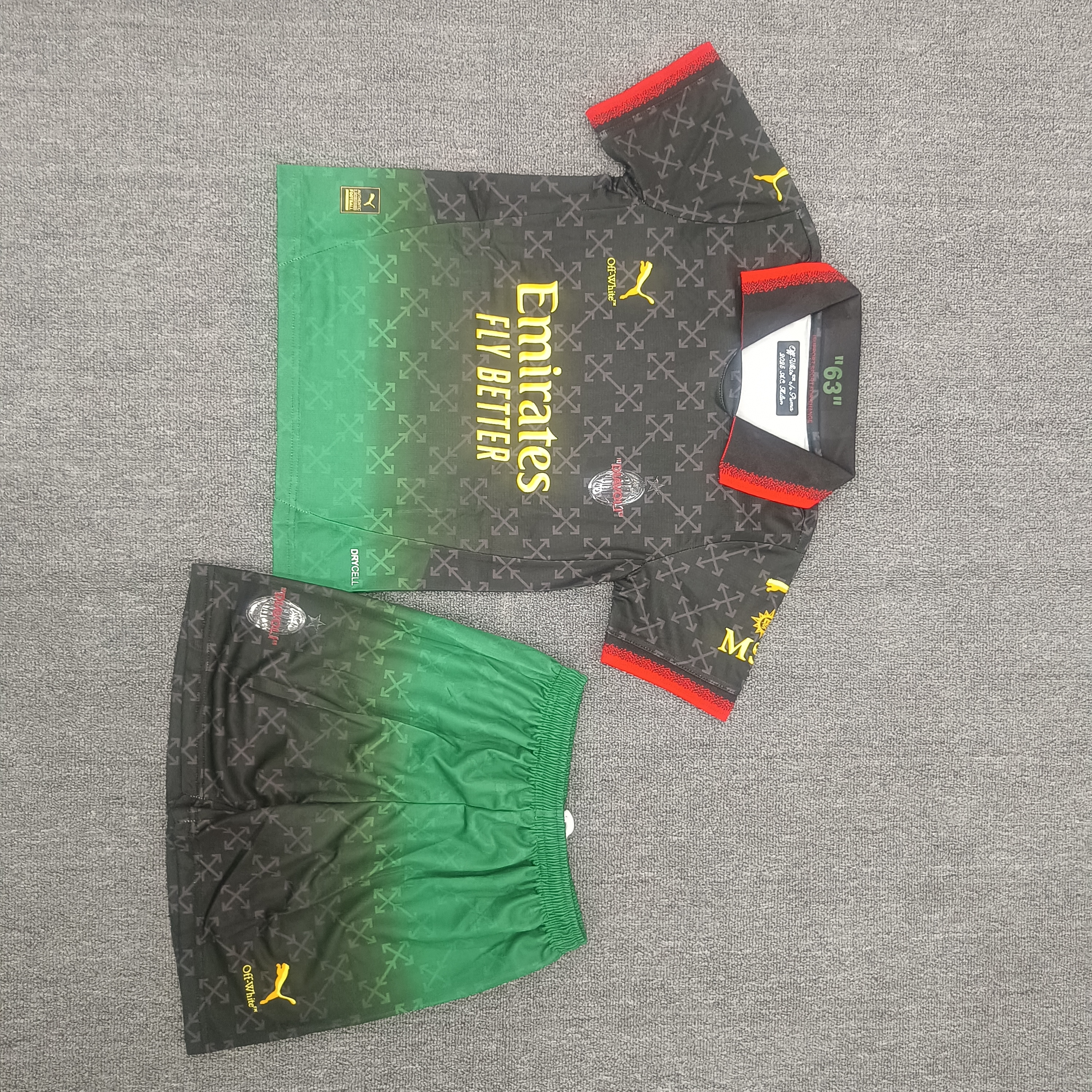 AC Four away black and green 16-28 yards children's football uniform set