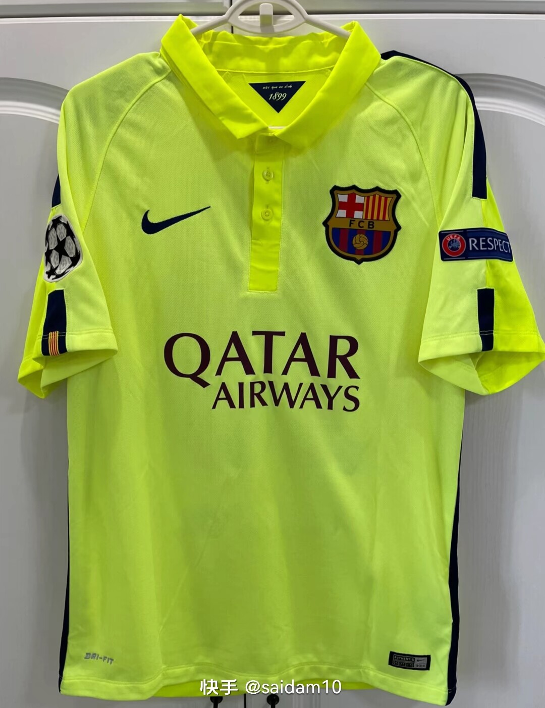 In the 2014-15 Barcelona away game, Messi wore the jersey