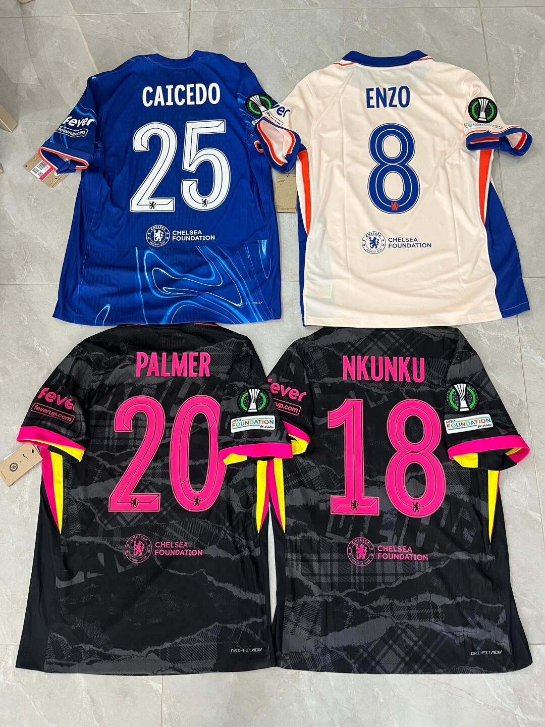 24-25 Chelsea home kit, Nicolas Jackson, Enzo Fernandez, Pedro Neto, Sancho