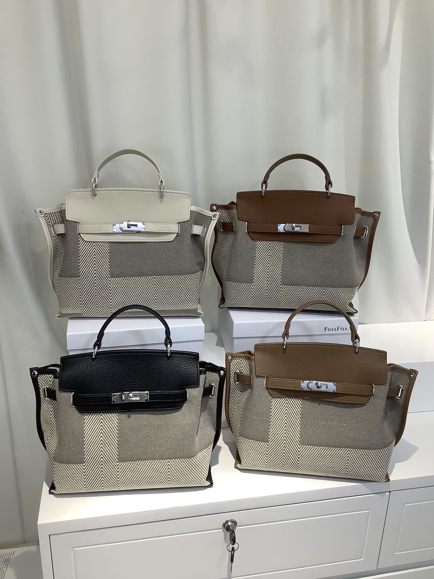 Plaid Canvas Leather Trim Cabas Tote – Style 816-1501 – Multi-Color Options