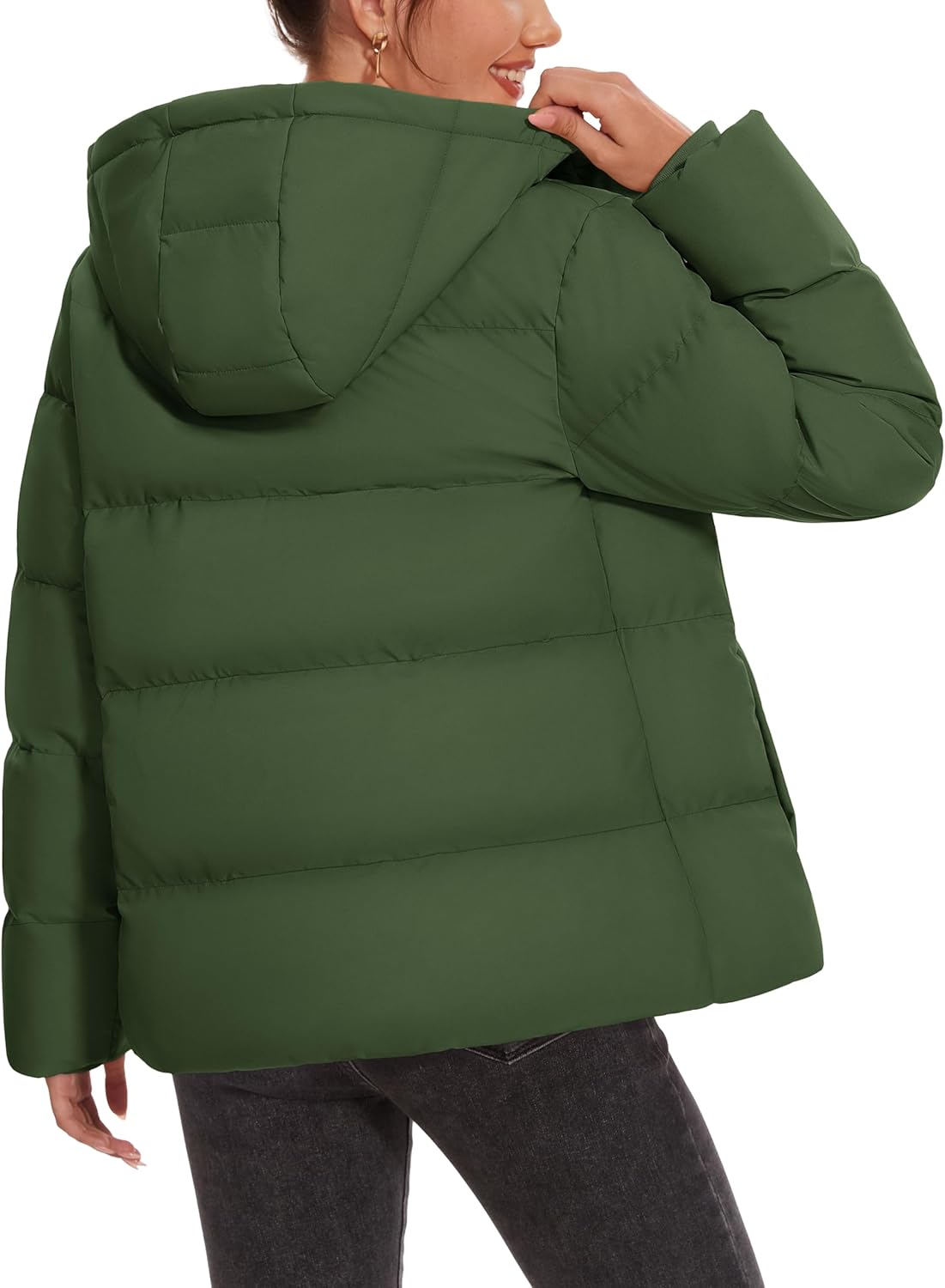 Women's Down Jacket with Hood Lightweight Thermal Quilted Coat with Pockets Zip-up Winter Warm Puffer Jacket