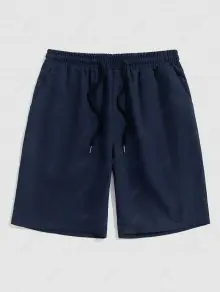 Men's Half Buttoned Casual Vertical Striped Office Pullover Shirt And Basic Casual Shorts Set - Blue