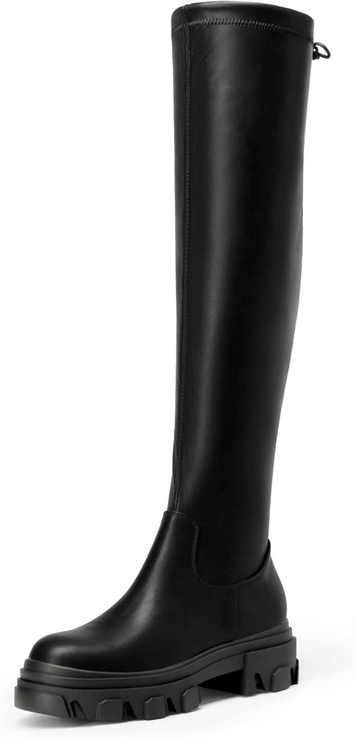 Women's Over The Knee Platform Thigh High Boots Long Stretch Soft Chunky Lug Sole Fall Boots