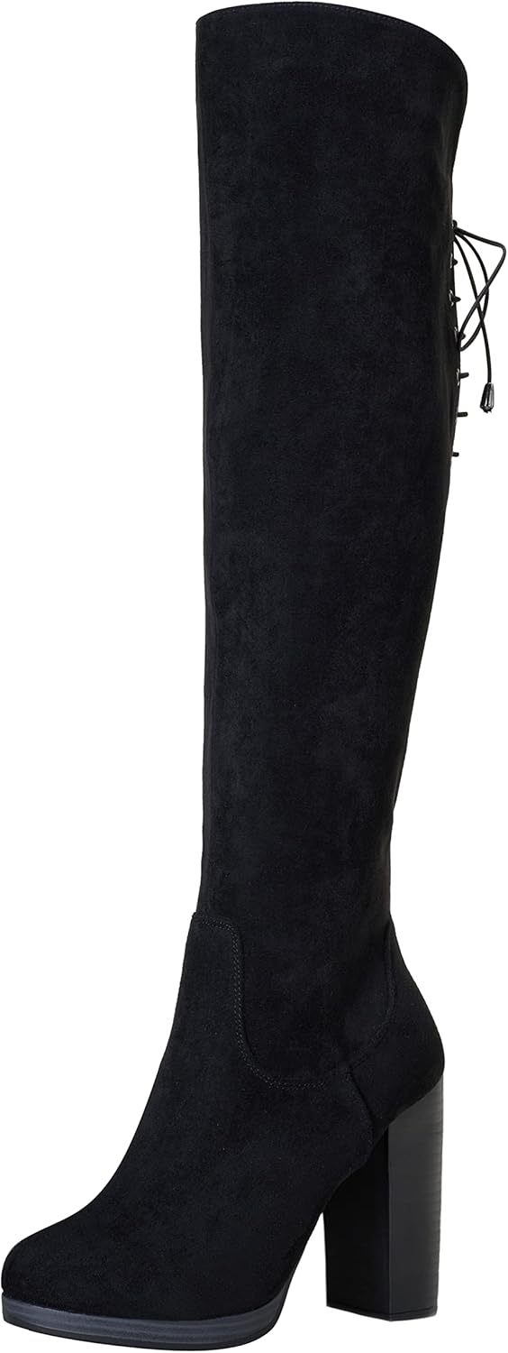 Women's  Thigh High Over The Knee Boots Platform 3.9 Inch Chunky Heel Suede Shoes