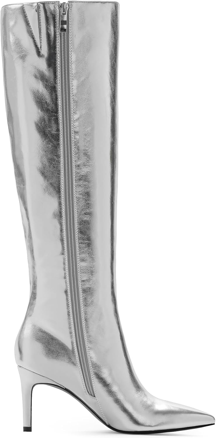 Knee High Boots Women Pointed Toe Tall Boots 3 In Stiletto High Heel Long Boots Side Zipper Dress Knee High Boots