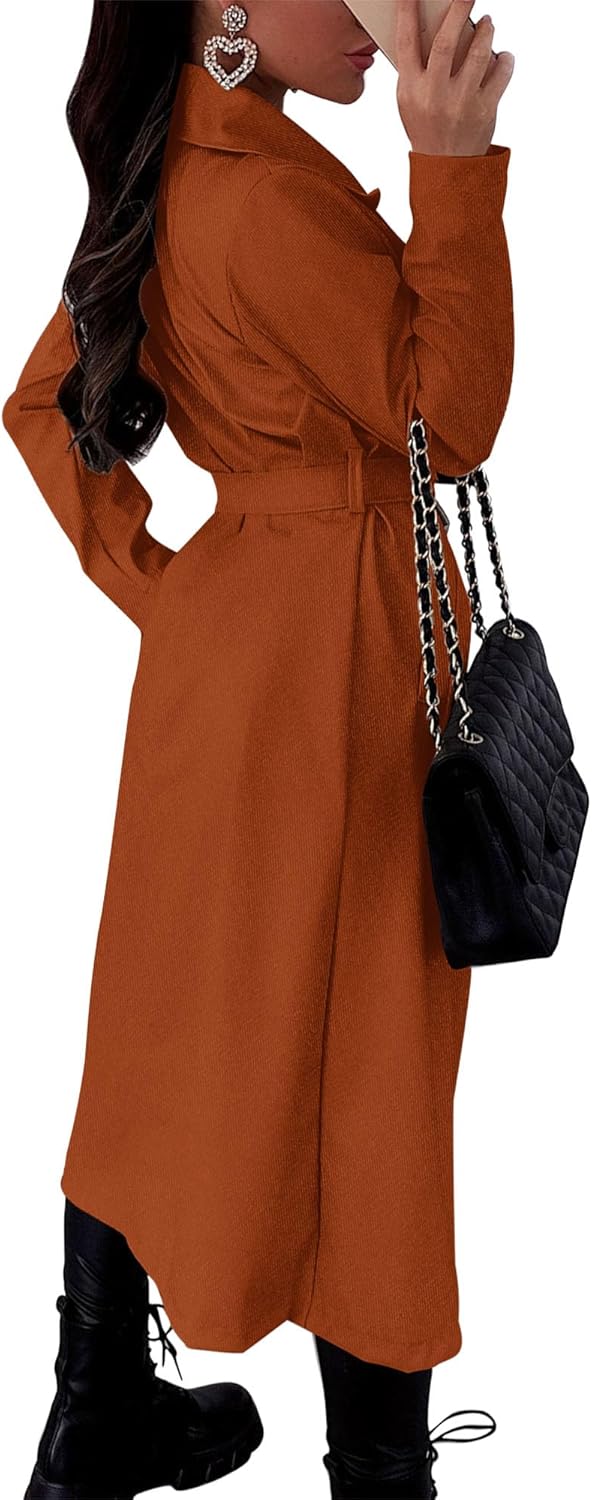 Women's Trench Coat Long Double-Breasted Spring Fall Fashion 2024 Classic Lapel Overcoat Outerwear With Belt