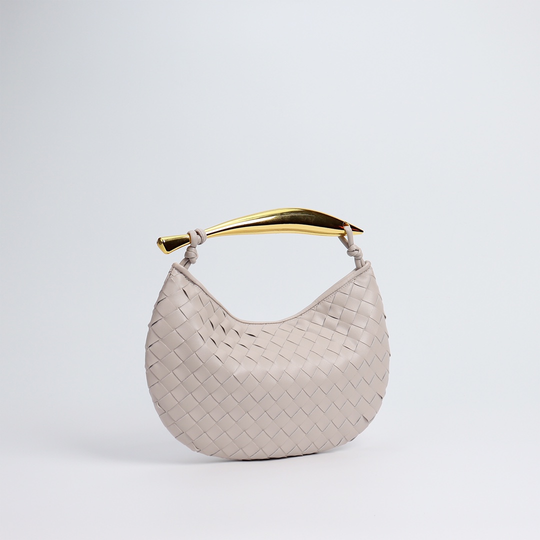 Woven Leather Hobo Bag with Gold Sculptural Handle – 9 Colors – Size 28×8×12cm