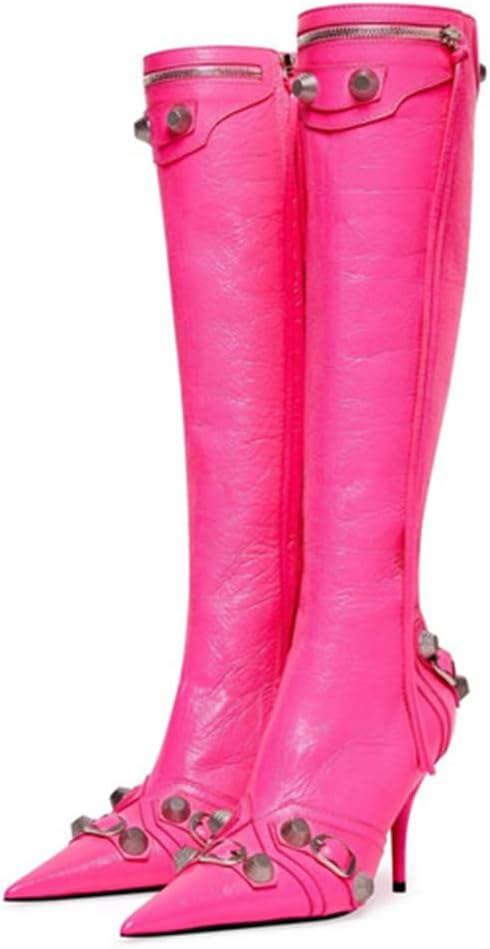 Women's Stiletto Black Knee High Boots Sexy Pointed Toe Boot Fashion Trendy High Heel Boots Zipper