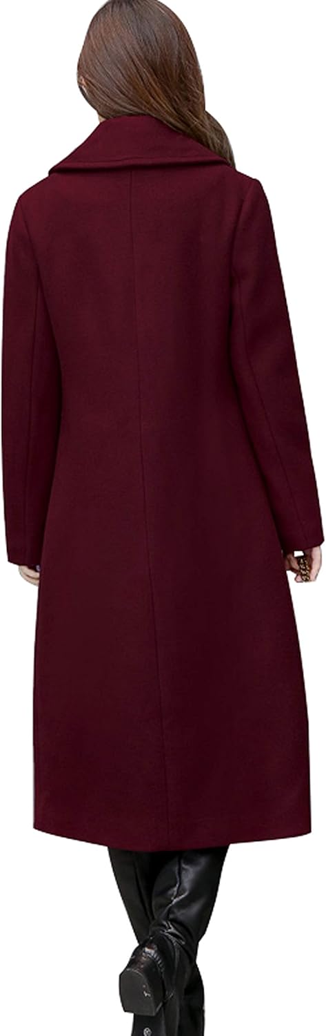 Women's Big Notch Lapel Single Breasted Mid-Long Wool Blend Coat
