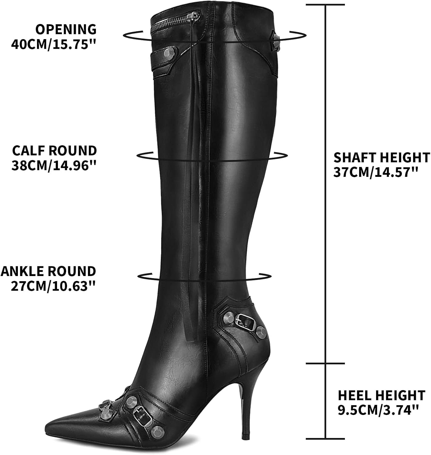 Women's Stiletto Black Knee High Boots Sexy Pointed Toe Boot Fashion Trendy High Heel Boots Zipper