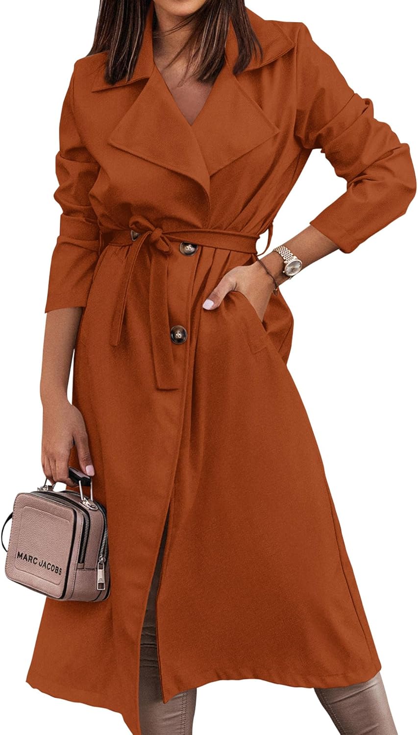 Women's Trench Coat Long Double-Breasted Spring Fall Fashion 2024 Classic Lapel Overcoat Outerwear With Belt