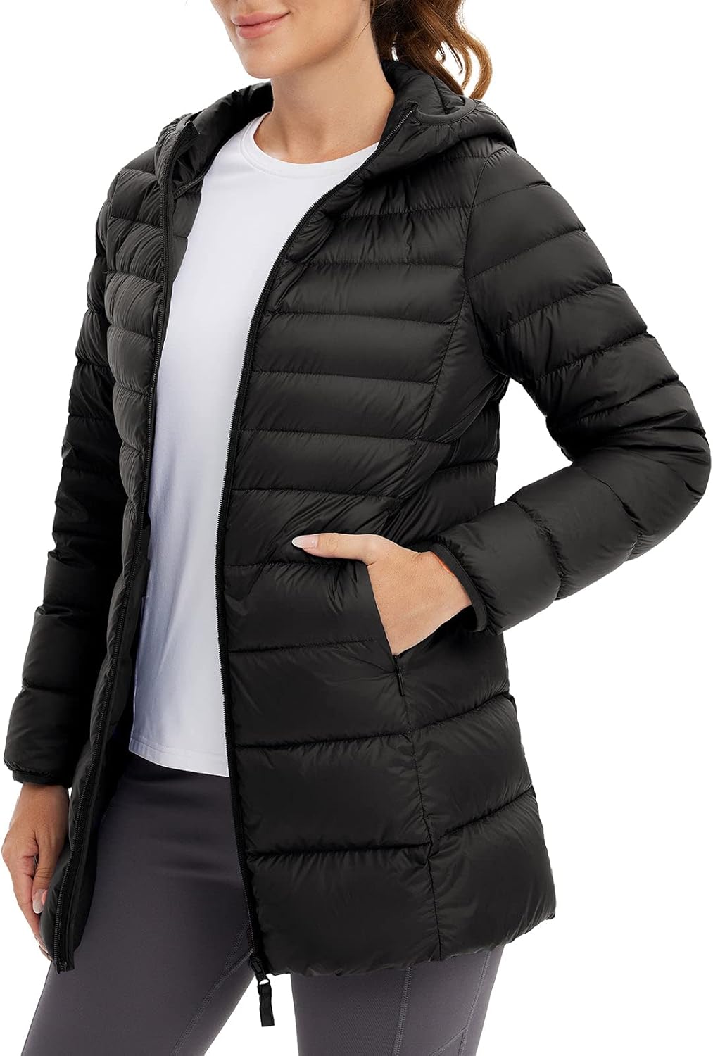 Women's Ultralight Down Jacket Long Packable Hooded Puffer Coat Warm for Winter